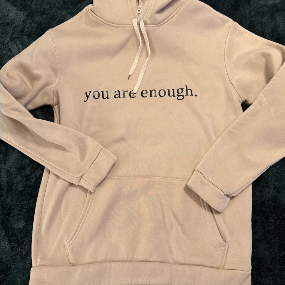Beige Hoodie with Inspirational Quote